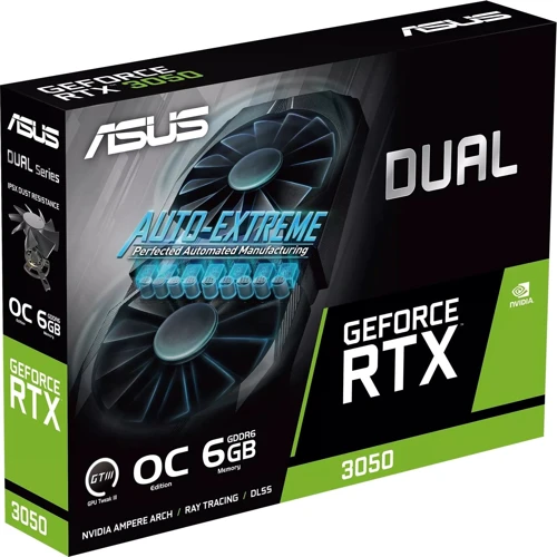 Відеокарта ASUS Dual GeForce RTX 3050 OC Edition 6GB GDDR6 (DUAL-RTX3050-O6G): Обсяг пам'яті, Гб 6
