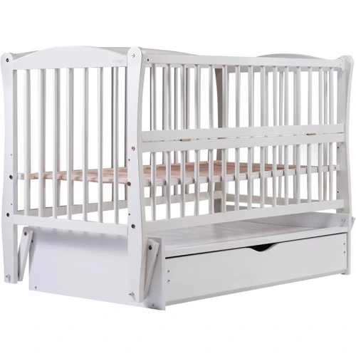 Кровать Babyroom Еліт резьба маятник, ящик, откидной бок DER-7 бук белый (622035)