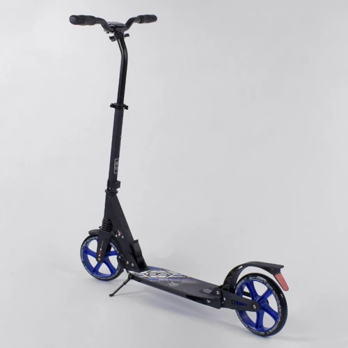 Самокат алюмінієвий Best Scooter з PU колесами, 2 аммортизаторами Black / Blue (92088): Тип гальма ножний
