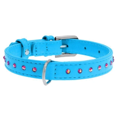 Нашийник для котів WAUDOG Glamour з клейовими стразами 9 ммx22-30 см блакитний (32542)