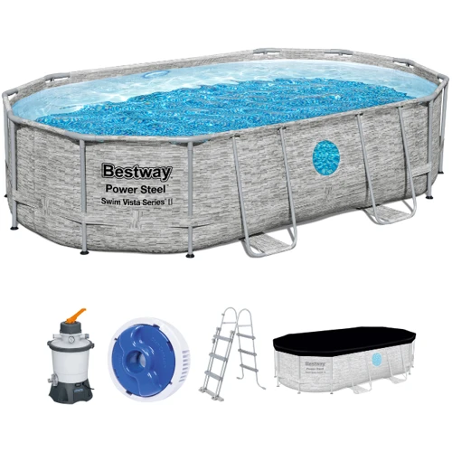 Бассейн Bestway каркасный овальный 488-305-107 см (56946) (фильтр-насос, лестница, тент) фото 1