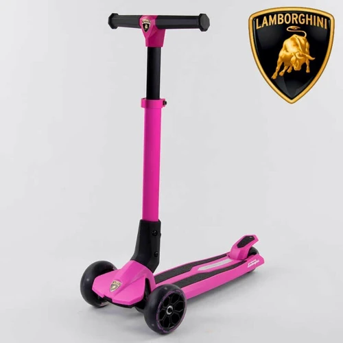 Самокат Lamborghini триколісний складаний алюмінієвий кермо, колеса PU зі світлом Pink / Black (101284) фото 9