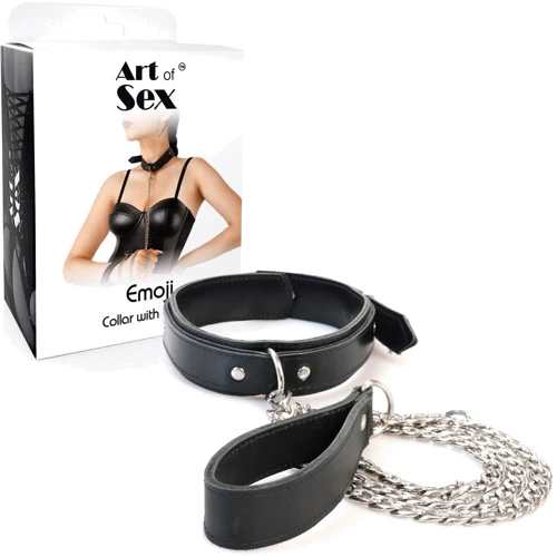 Ошейник c поводком из экокожи Art of Sex - Emoji Collar with Leash