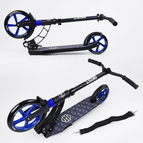Самокат двухколесный Best Scooter с PU колесами, 1 амортизатором Black/Blue (99663): Тип колес литые