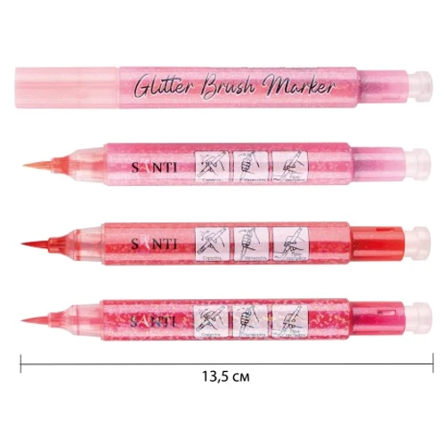 Маркеры SANTI Glitter Brush акварельные, оттенки красного с глиттером 3 шт (390768)