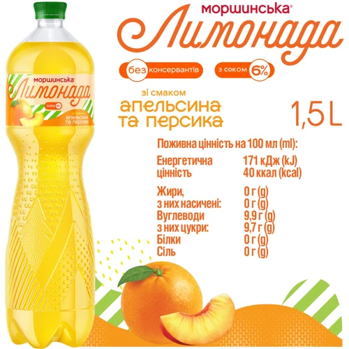 Напиток сокосодержащий Моршинська Лимонада со вкусом апельсина и персика 6х1.5 л (DS48200170027766) фото 6