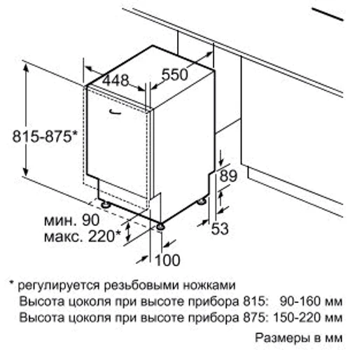 Посудомоечная машина Bosch SPV 69T00: Размеры 81,5 х 44,8 х 57,3