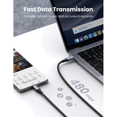 Кабель UGREEN USB-C to USB-C US316 5A 100W 3m Black фото 4