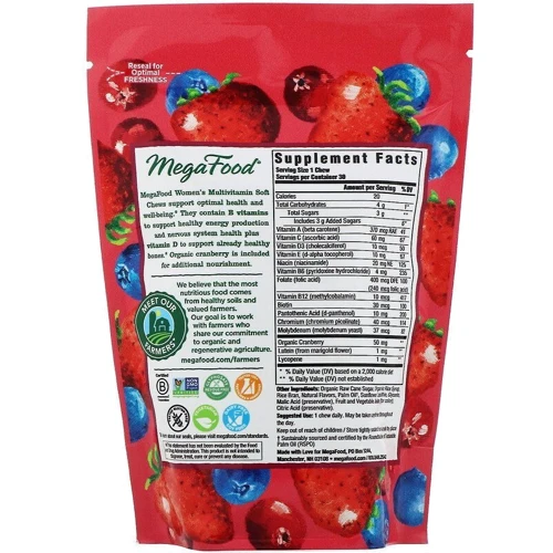 MegaFood Women's multivitamin Мультивитамины для женщин со вкусом ягод 30 жевательных конфет: Тип Мультивитамины