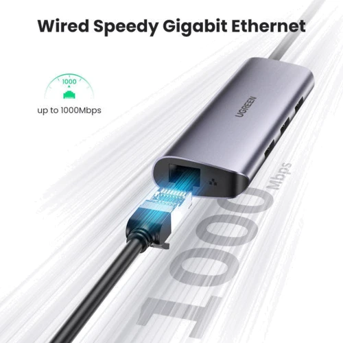Адаптер Ugreen Adapter USB-C to 3хUSB 3.0+RJ45 Gray (60718): Интерфейс подключения USB-C