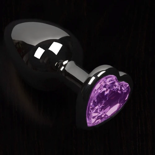 Пикантные Штучки, Большая графитовая анальная пробка с кристаллом в виде сердечка - 8.5x4 см, фиолетовый: Для кого Унисекс