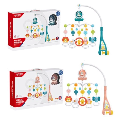 Карусель на кроватку, 2 цвета (HE0311-0312): Особенности работа от батареек, подсветка, механический завод