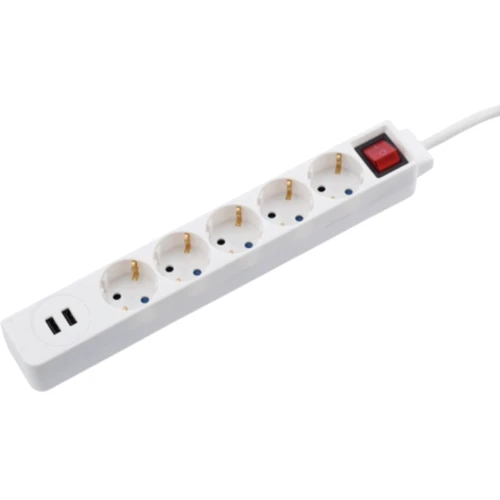 Мережевий фільтр Hama 5xТип F 3x1.5мм кв 16A 2хUSB-A 1.5 м білий (00137350)