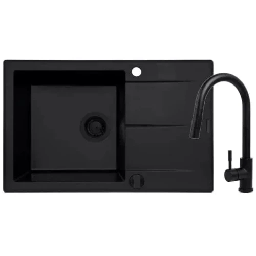 Кухонная мойка Pyramis KEROS 76x48 1B 1D Black Edition+кран IDEA Black Edition (070247001BE)