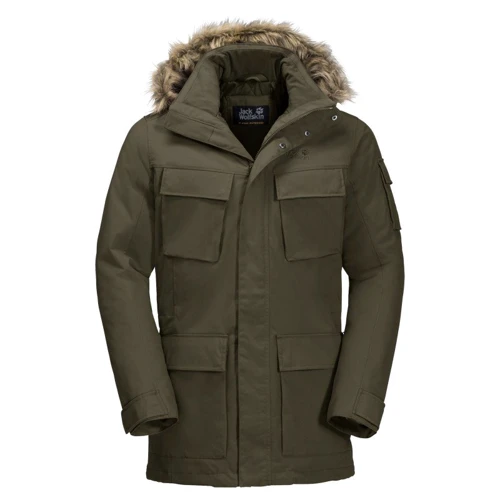 Парка Jack Wolfskin Glacier Canyon Parka 1107673-4144 54 серо-зеленая зимняя с капюшоном и мехом