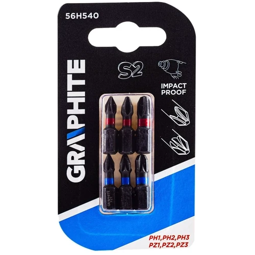 Набор бит Graphite ударных PH1 / 2/3, PZ1/2/3 x 25 мм 6 шт (56H540): Производитель Graphite