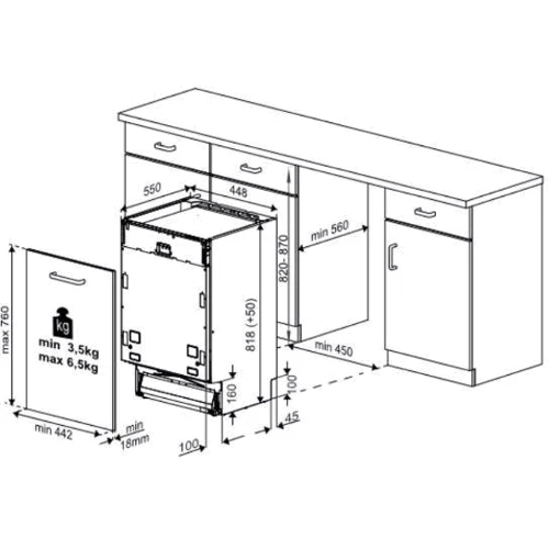 Встраиваемая посудомоечная машина Beko BDIS26125: Размеры 81.8х44.8х55 см