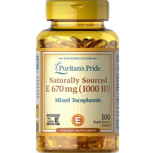 Puritan's Pride Natural Vitamin E mixed tocopherols 1000 IU Вітамін Е 100 гелевих капсул