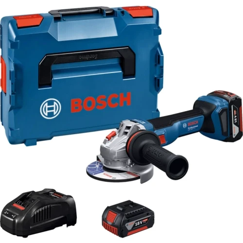 Аккумуляторная бесщеточная угловая шлифмашина Bosch GWS 18V-11 S + 2 аккумулятора GBA 18 В 5 Ач + профессиональное быстрозарядное устройство GAL 1880 CV + L-BOXX 136 (06019N4002)
