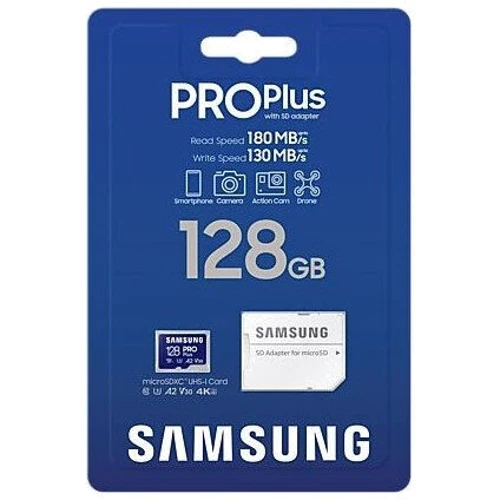 Карта пам'яті Samsung 128GB microSDXC Class 10 UHS-I U3 V30 A2 Pro Plus + адаптер (MB-MD128SA/EU)