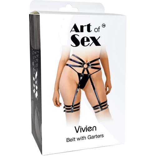 Сексуальные кожаные гартеры с поясом Art of Sex - Vivien Вlack (XS-M)