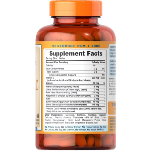 Puritans Pride Chewable Acerola with Vitamin C 500 mg Ацерола с витамином С со вкусом ягод 60 жевательный таблеток: Форма выпуска Таблетки жевательные