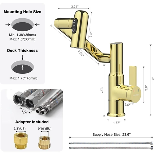 Смеситель для раковины Lefton Single-Hole Rotatable Faucet with Temperature Display-BF2204 Polished Gold: Вес, кг 1.8