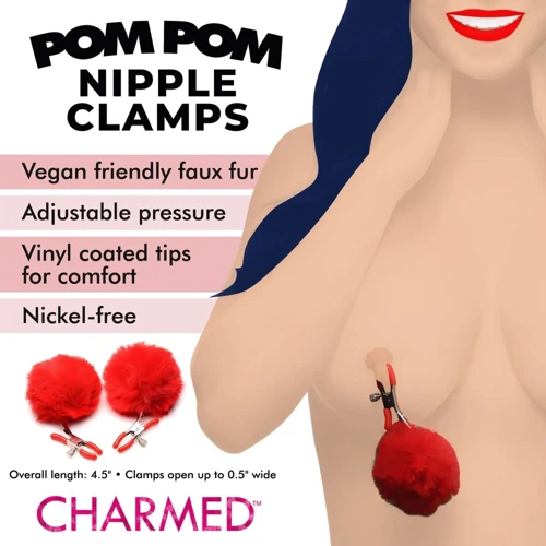 Зажимы для сосков Charmed Pom Pom Nipple Clamps Red