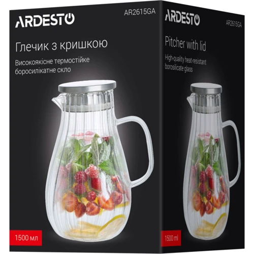 Кувшин с крышкой Ardesto Graphite 1500 мл прозрачный (AR2615GA): Материал боросиликатное стекло, бамбук, нержавеющая сталь