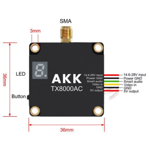 Відеопередавач (VTX) AKK Ultra Long Range 8W 4.9G-6G 96CH (TX8000AC) фото 5