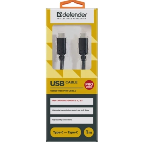 Кабель Defender USB-C to USB-C 3.0 1m Black (87855): Длина 1 м