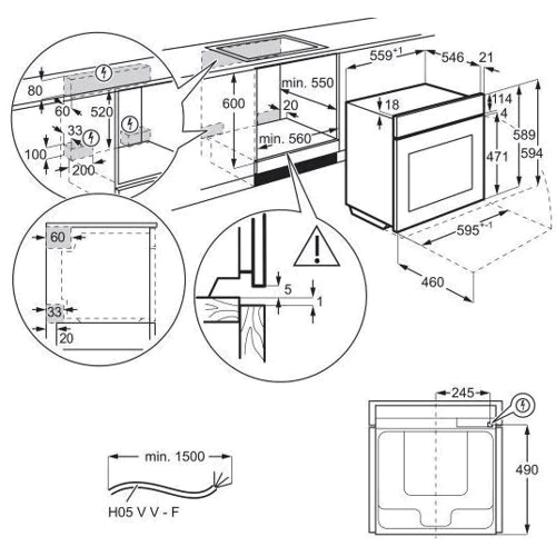 Духовой шкаф электрический Electrolux EOC9P31WX: Размеры 59.4x59.5x56.7 см (ВxШxГ)