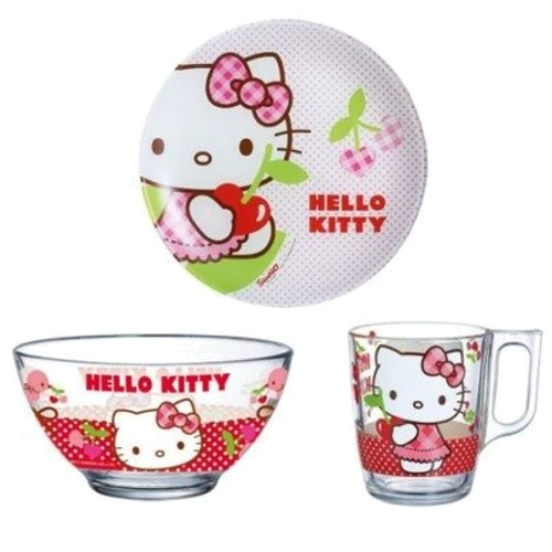 Столовый сервиз Набор Luminarc Hello Kitty Cherries J0768/ПК (тарелка, пиала, кружка) фото 1