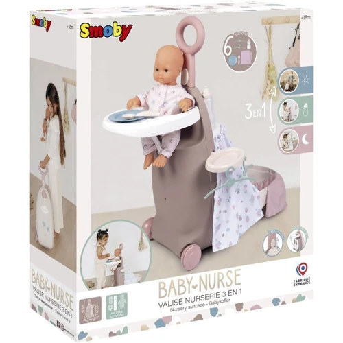 Ігровий набір Smoby Toys Baby Nurse Розкладна валіза 3 в 1 Сіро-рожева (220374): Виробник Smoby