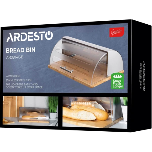 Хлібниця Ardesto Gemini 39х27х15 см дерево пластик нержавіюча сталь (AR0914GB)
