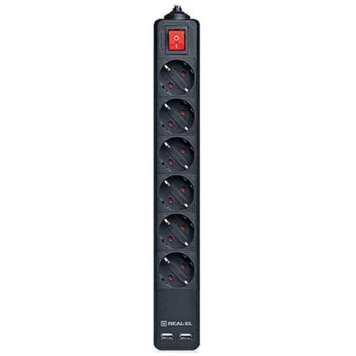 Сетевой фильтр REAL-EL REAL-EL RS-6 PROTECT USB, 5m, black (EL122300018)