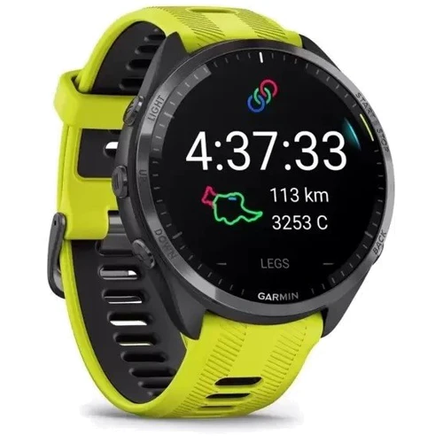 Смарт-часы Garmin Forerunner 965 Carbon Grey DLC Titanium Bezel with Black Case and Amp Yellow/Black Silicone Band (010-02809-12): Время работы До 23 дней (в режиме смарт-часов), до 31 часа (GPS), до 10.5 часов (GPS + музыка)