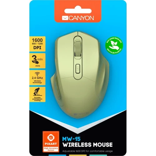 Мышь Canyon MW-15 Wireless Golden (CNE-CMSW15GO): Максимальное разрешение сенсора, dpi 1600