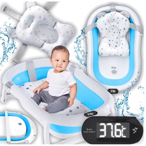 Детская ванночка складная с подушкой и термометром Kidwell Kanzaa Blue (Hnrt_4871)