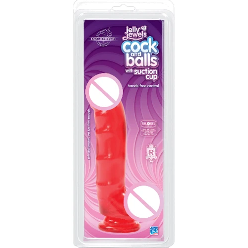 Фаллоимитатор Doc Johnson Jelly Jewels - Cock and Balls with Suction Cup - Red