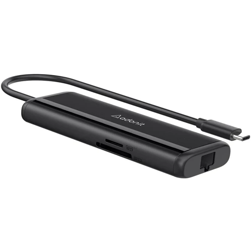 Адаптер Adonit Adapter USB-C to USB-C+HDMI+RJ45+2xUSB3.0+SD Black (3183-17-07-A): Цвет черный