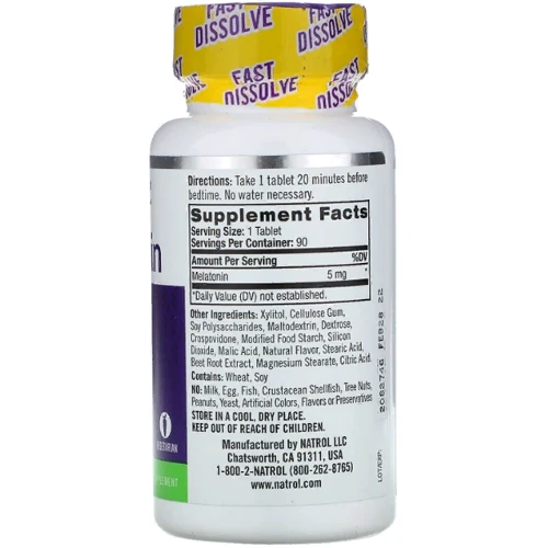Natrol Melatonin, Fast Dissolve, Extra Strength, Strawberry, 5 mg, 90 Tablets (NTL-05865): Форма выпуска Таблетки