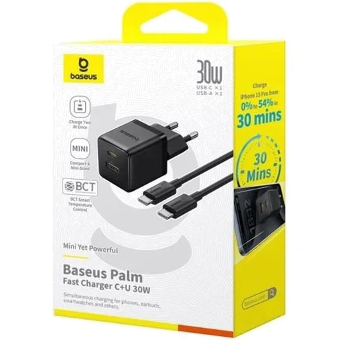 Зарядное устройство Baseus Wall Charger Palm USB-C+USB 30W Black with USB-C Cable (P1011160A113-01) фото 10