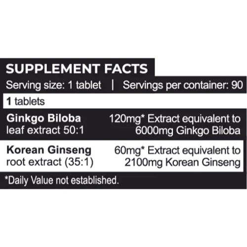 Progress Nutrition Ginkgo biloba 120 mg + Ginseng Extracts 60 mg Гінкго білоба 120 мг + екстракт женьшеню 60 мг 90 таблеток: Стать Унисекс