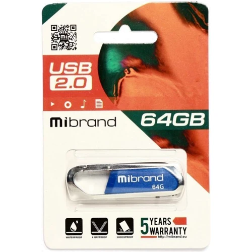 USB-флешка Mibrand 64GB Aligator Blue USB 2.0 (MI2.0/AL64U7U): Объем памяти 64 GB