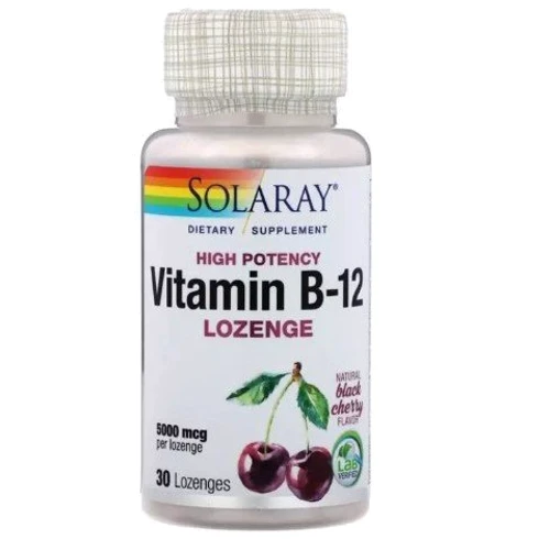 Solaray Vitamin B12 Natural black cherry flavor 5000 mcg Витамин B12 30 леденцов: Тип Витамин B