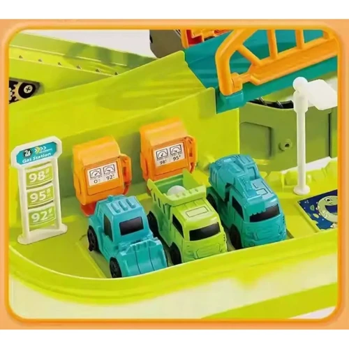 Трек для машинок (музыка, подвижные детали, динозавры, машинки, кран-динозавр) (T912A)