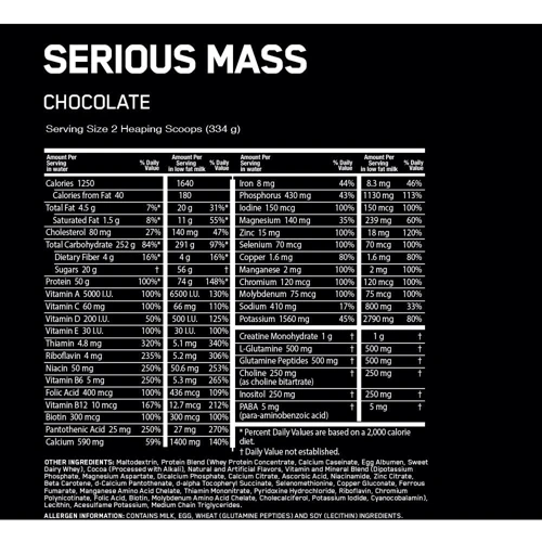 Гейнер Optimum Nutrition Serious Mass 5440 g /16 servings/ Chocolate: Пол Унисекс