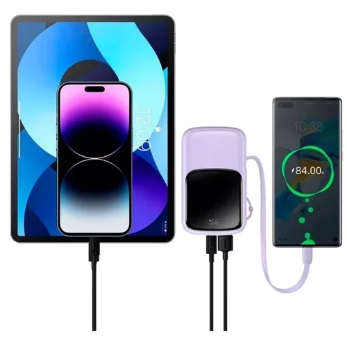 Внешний аккумулятор Baseus Power Bank 10000mAh Qpow Digital Display with Cable USB-C 15W Purple (PPQD050005): Кабели/переходники для смартфонов в комплекте Нет