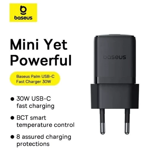Зарядное устройство Baseus USB-C Wall Charger Palm 1C 30W with USB-C Cable Black (P10111605113-01) фото 9